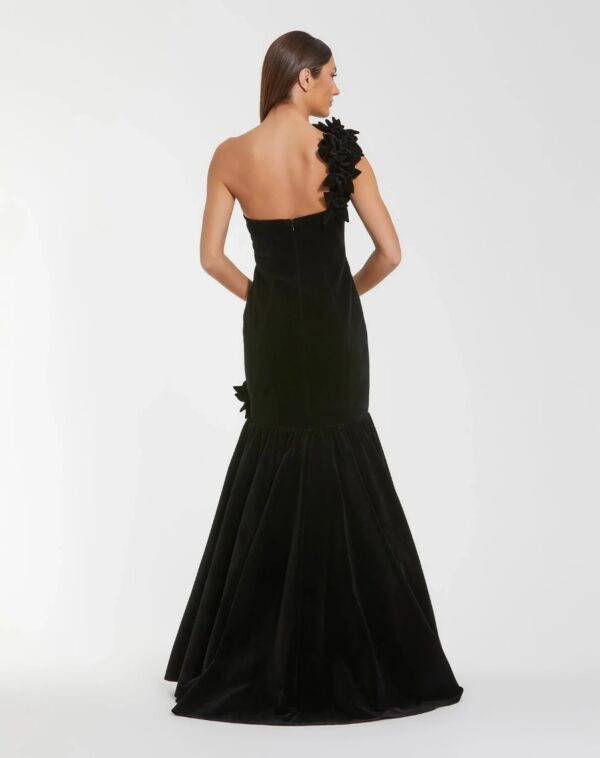Mac Duggal 68983 Velvet Trumpet One-Shoulder Applique Dress