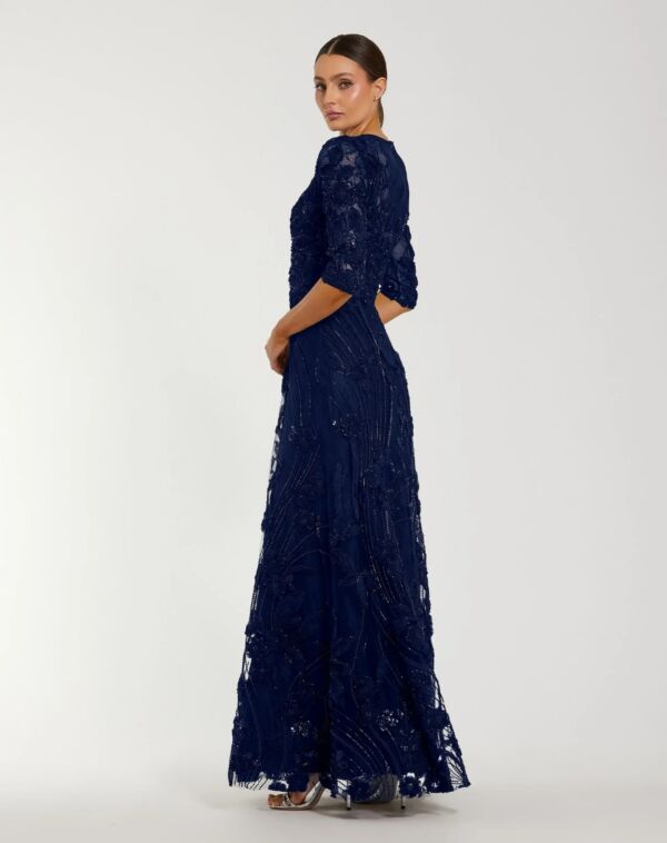 Mac Duggal 69016 Three-Quarter Sleeve Applique A-Line Dress