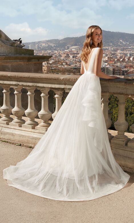 Alyce Paris 7019 Plunging Neckline Wedding Dress with Draped Overskirt