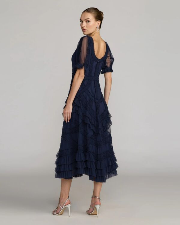 Mac Duggal 8248 Scoop Neck Puff Sleeve Ruffle A-Line Evening Dress