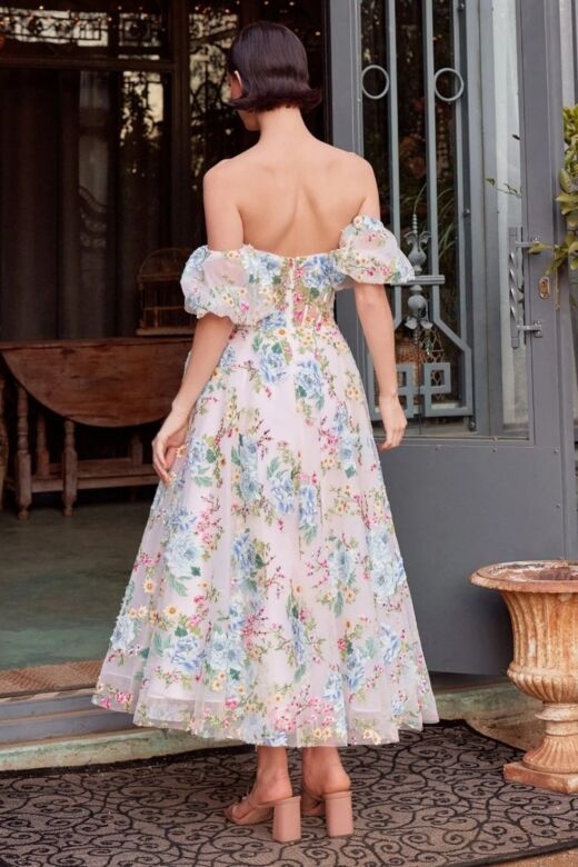 Andrea and Leo A1406 Detached Sleeves Floral Corset Dress