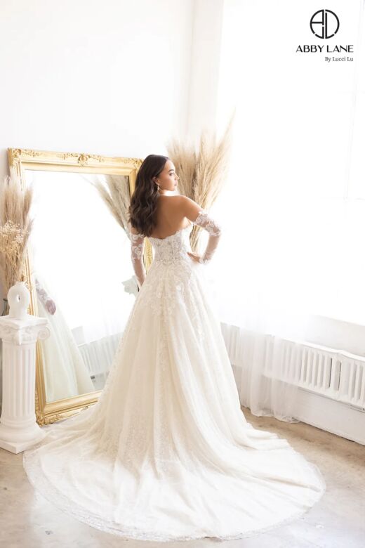 Abby Lane 97188 Detached Sleeves Glitter Tulle A-line Wedding Gown