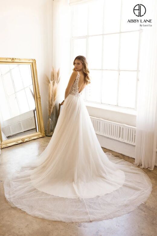 Abby Lane 97193 Cathedral Train Glitter Tulle Bridal Dress