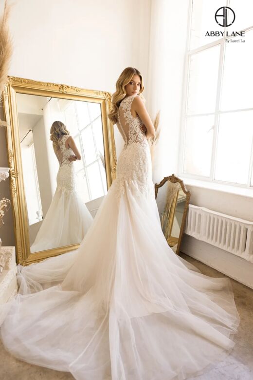 Abby Lane 97195 Illusion Back Trumpet Silhouette Tulle Bridal Gown