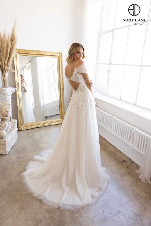 Abby Lane 97207 Cutout Back Glitter Tulle A-line Wedding Gown