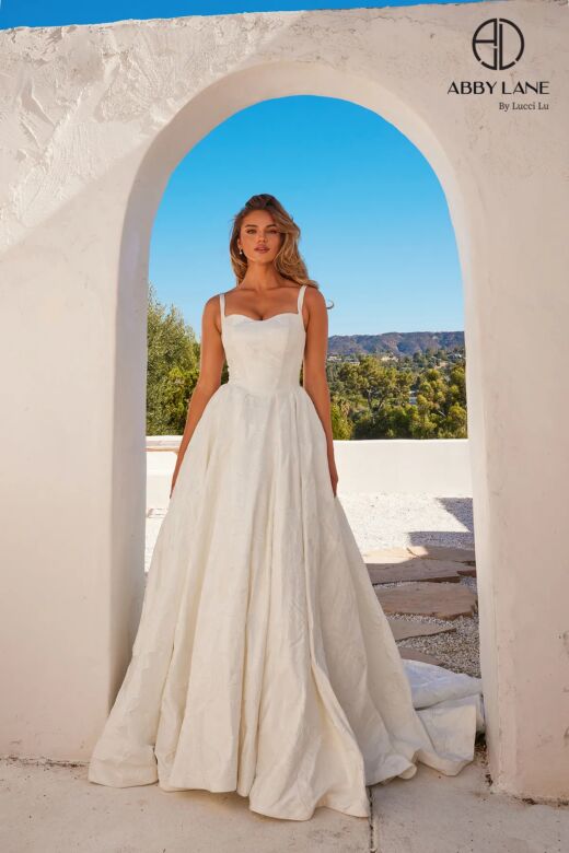 Abby Lane 97284 Cathedral Train Two-Strap Floral Brocade Wedding Dress