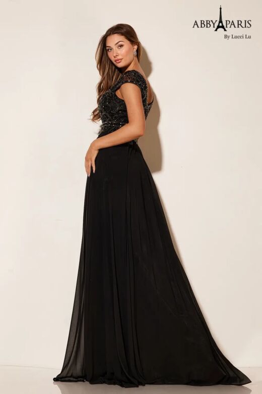 Abby Paris 95091 Cap Sleeve Black A-line Dress