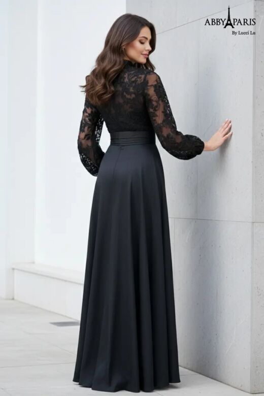 Abby Paris 96085 Long Sleeve A-line Black Dress