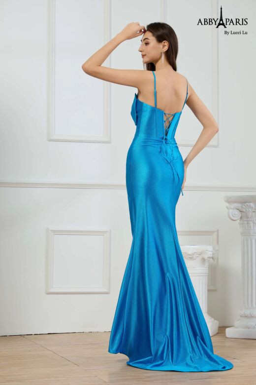 Abby Paris 90396 Bow Top Glitter Stretch Turquoise Dress