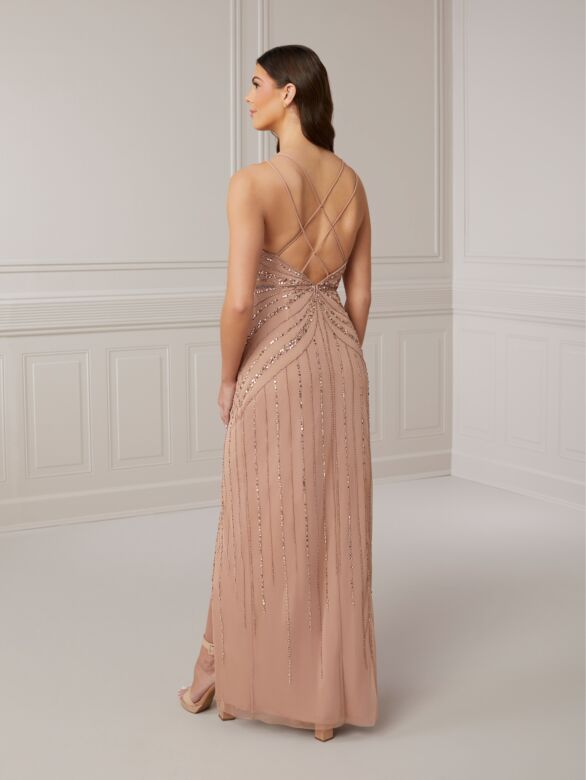 Adrianna Papell 40408 Strappy Back Beaded Dress - Stock Only