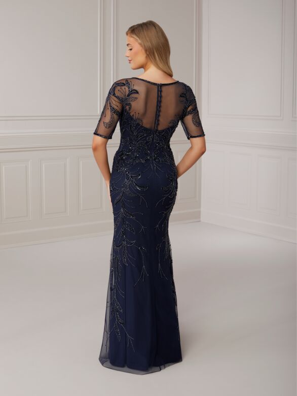 Adrianna Papell 40421 Illusion Back Floral Beadwork Dress - Stock Only