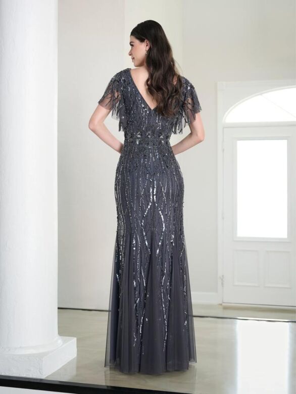 Adrianna Papell 40452 Flutter Sleeve V-Back Dress - Stock Only
