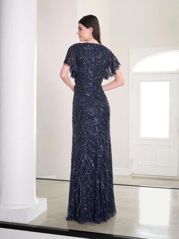 Adrianna Papell 40455 Leg Slit Flutter Sleeve Dress - Stock Only