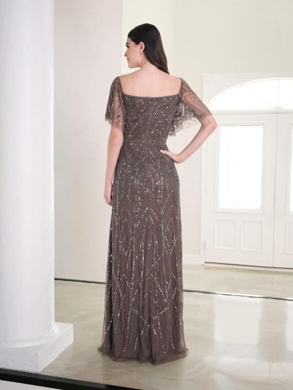 Adrianna Papell 40457 Flutter Sleeve Leg Slit Dress - Stock Only