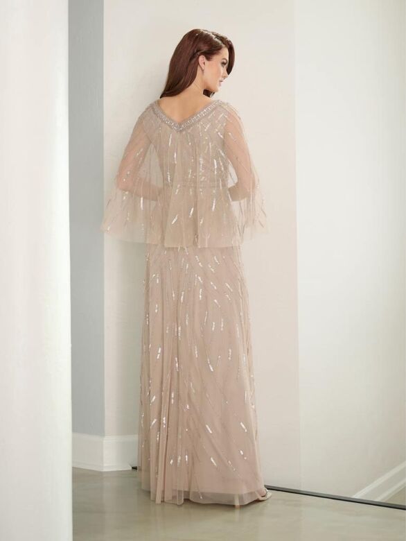 Adrianna Papell 40462 Cape Sleeve V-Neck Dress - Stock Only