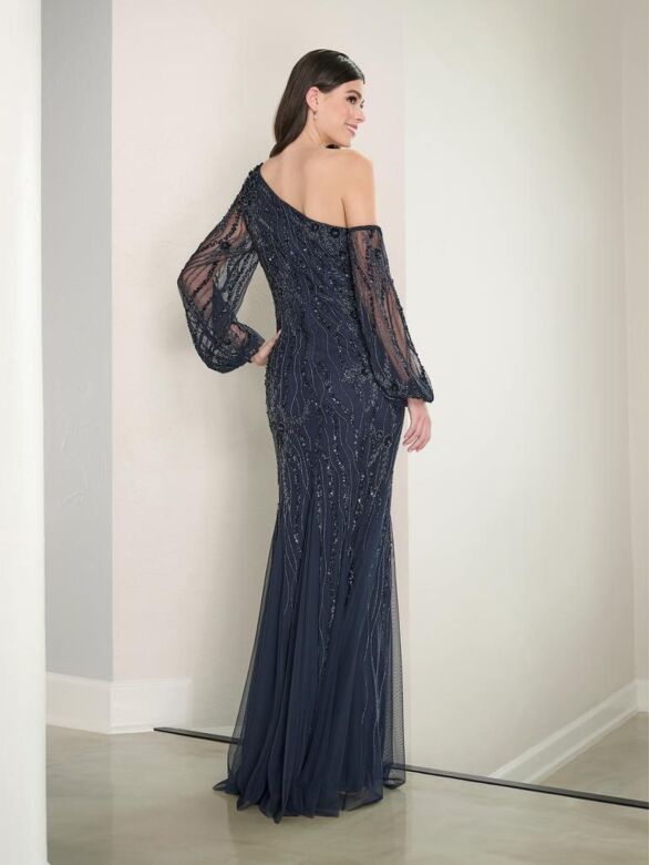 Adrianna Papell 40464 Asymmetric Neck Bishop Sleeve Dress - Stock Only
