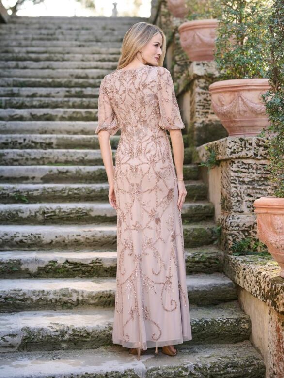 Adrianna Papell 40497 Half Sleeves Embellished Dress - Stock Only