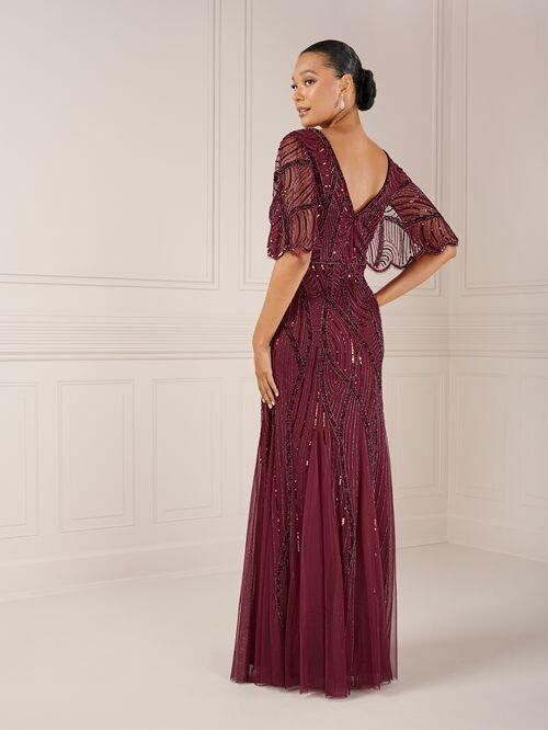 Christina Wu 40560 Flutter Sleeve V-Neck Dress