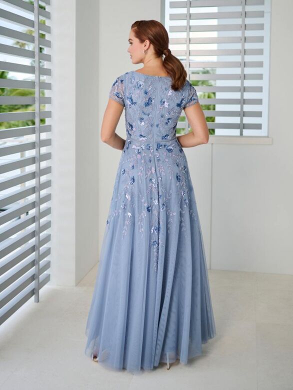 Christina Wu 40563 Sheer Sleeve Court Neck Dress