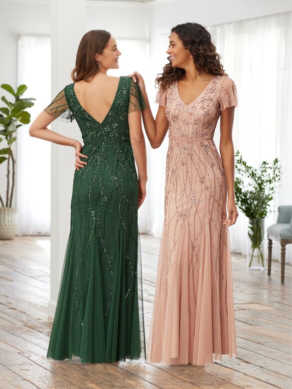 Christina Wu 40549 Flutter Sleeves Beaded Dress