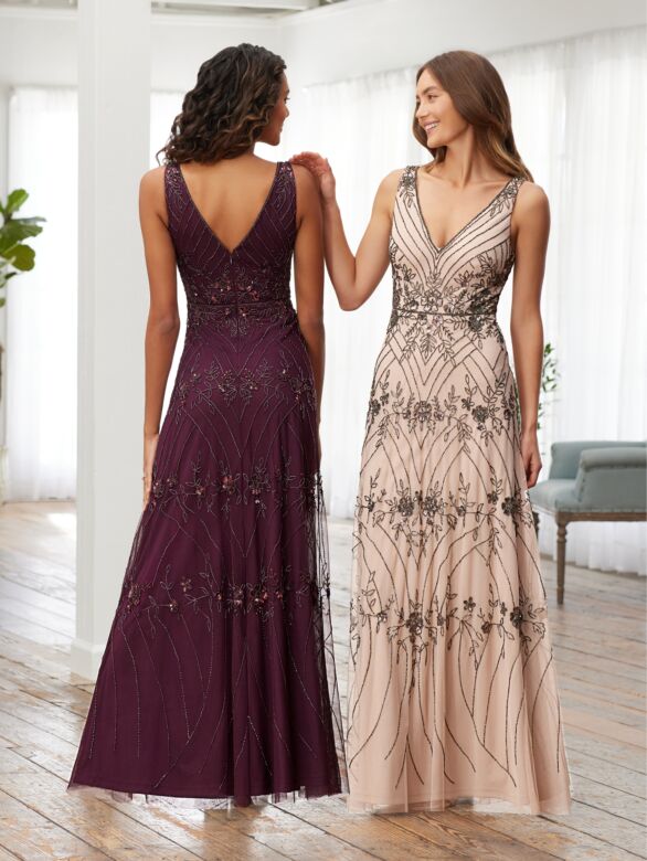 Christina Wu 40550 Floral Beadwork V-Neck Dress