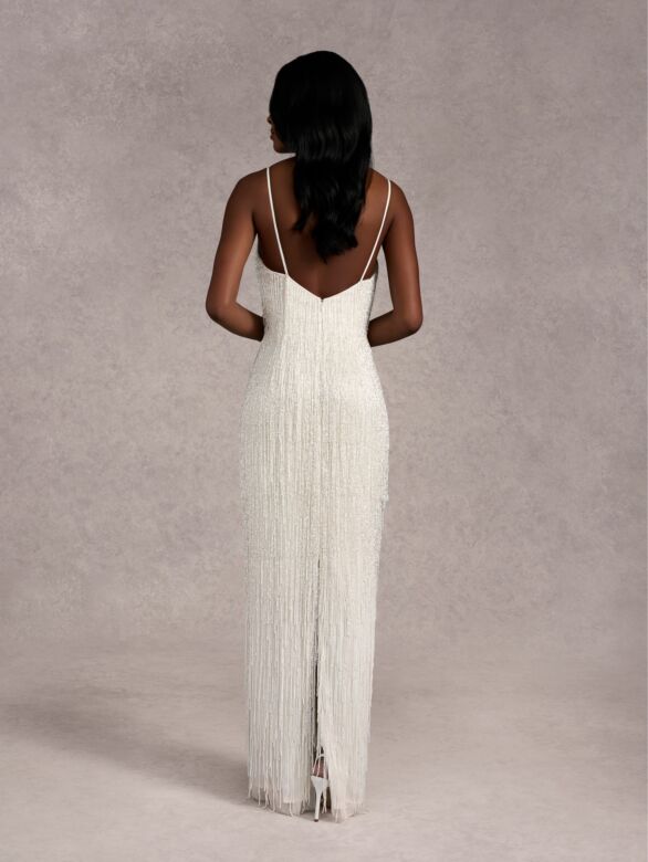 Adrianna Papell 40415 Beaded Fringe Scoop Neck Bridal Gown
