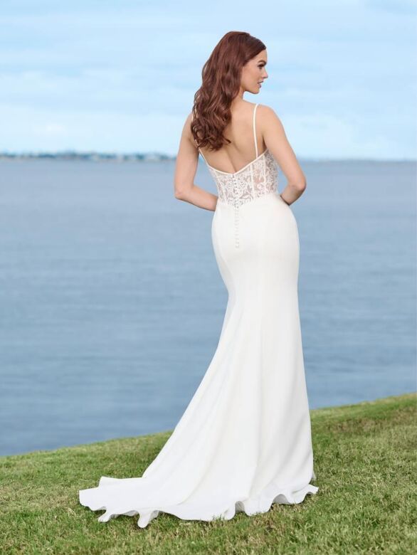 Adrianna Papell 45004 Cowl Neck Lace Bodice Wedding Gown