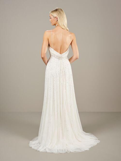 Adrianna Papell 40446 Scoop Neck Spaghetti Strap Wedding Dress