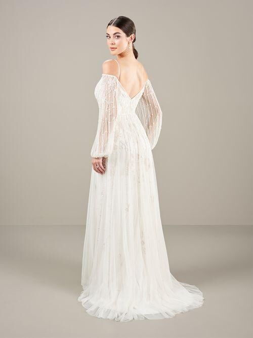 Adrianna Papell 40447 Cold-Shoulder Illusion Sleeve Wedding Gown