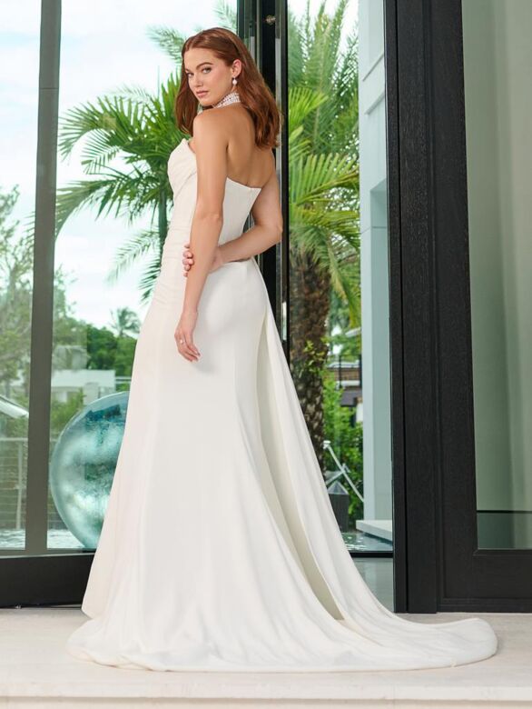 Adrianna Papell 45017 Draped Bodice Side Streamer Wedding Gown