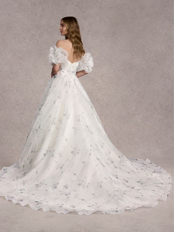 Adrianna Papell 31255P Floral Print Detachable Sleeve Wedding Dress