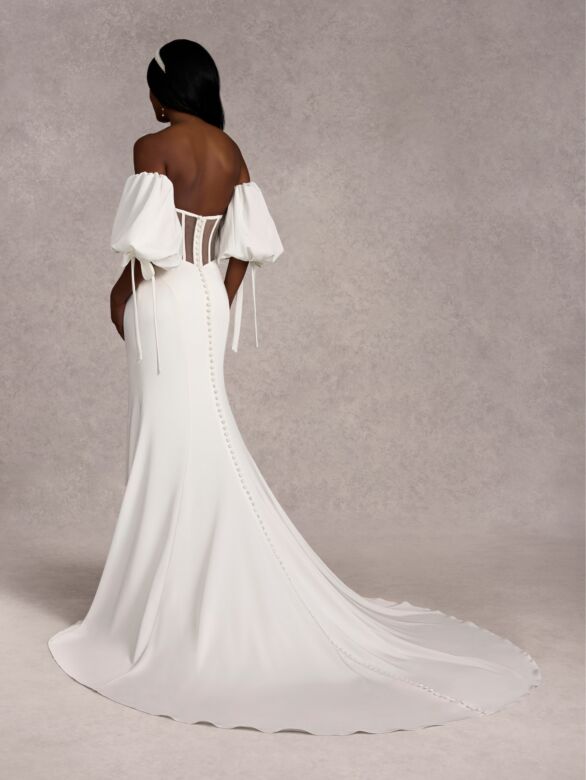 Adrianna Papell 31269 Illusion Back Detachable Sleeve Wedding Gown