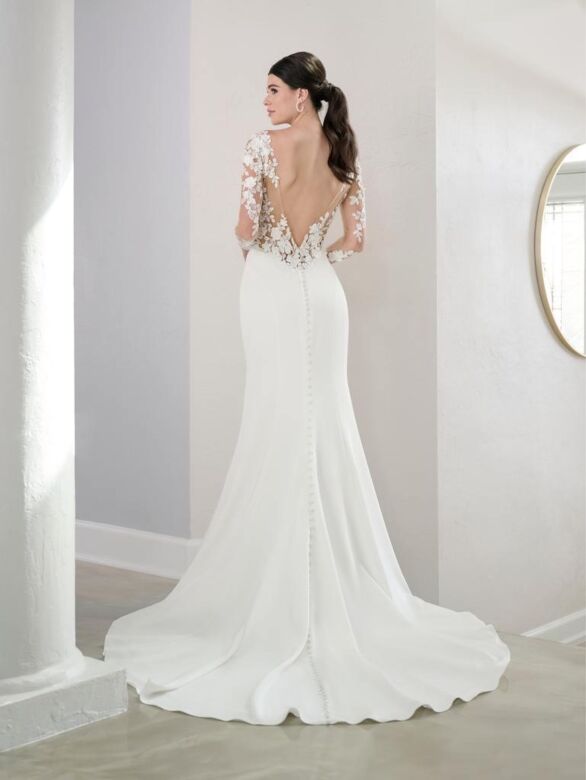 Adrianna Papell 31296 Illusion Sleeves V-Back Wedding Gown