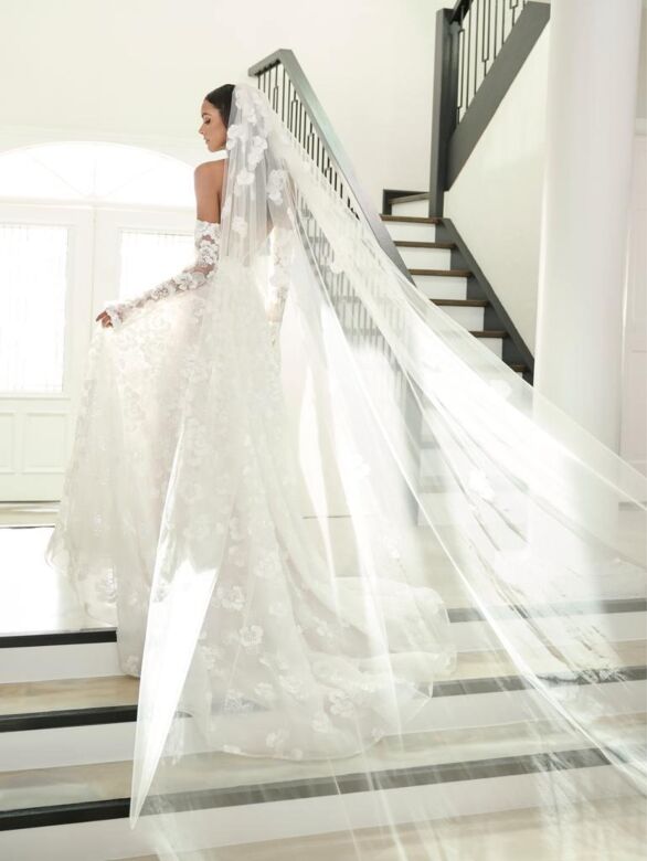 Adrianna Papell 31297 A-Line Lace Illusion Side Wedding Gown