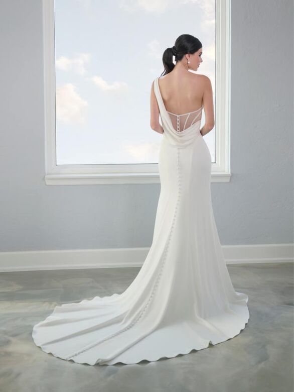 Adrianna Papell 31300 Cowl Back Asymmetric Neck Bridal Dress