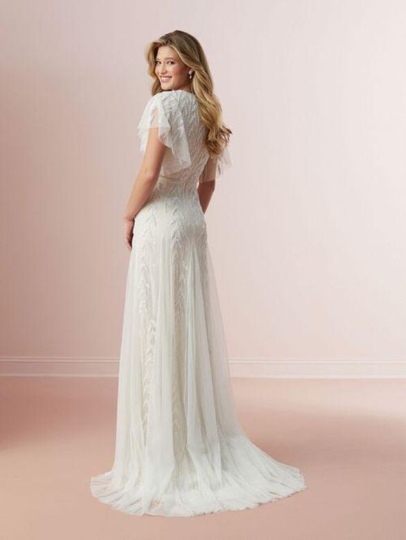 Adrianna Papell 39003 Leaf Pattern Flutter Sleeve Wedding Dress