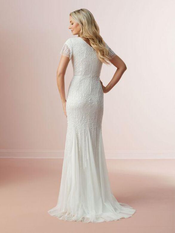 Adrianna Papell 39005 Flutter Sleeve V-Neck Wedding Gown
