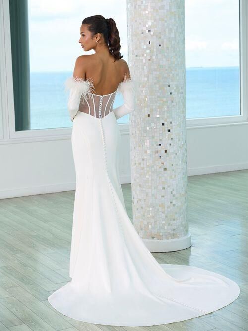 Adrianna Papell 31280 Illusion Back Removable Sleeve Wedding Dress