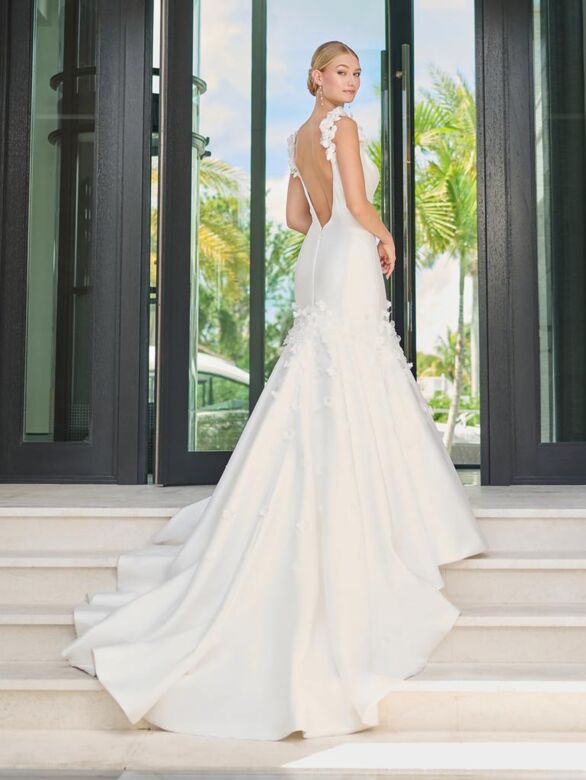 Adrianna Papell 31312 Applique Strap Open Back Wedding Dress