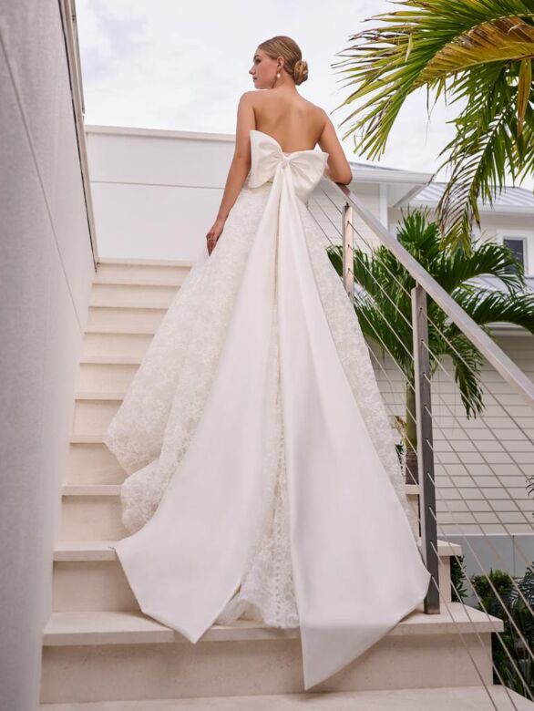 Adrianna Papell 31313 Removable Bow Strapless Lace Wedding Dress