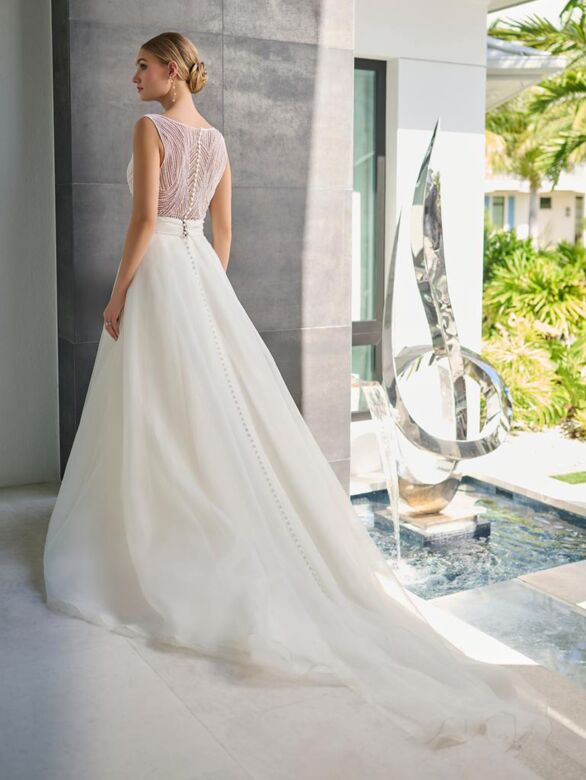 Adrianna Papell 31315 Beaded Bodice Plunging Neck Wedding Gown