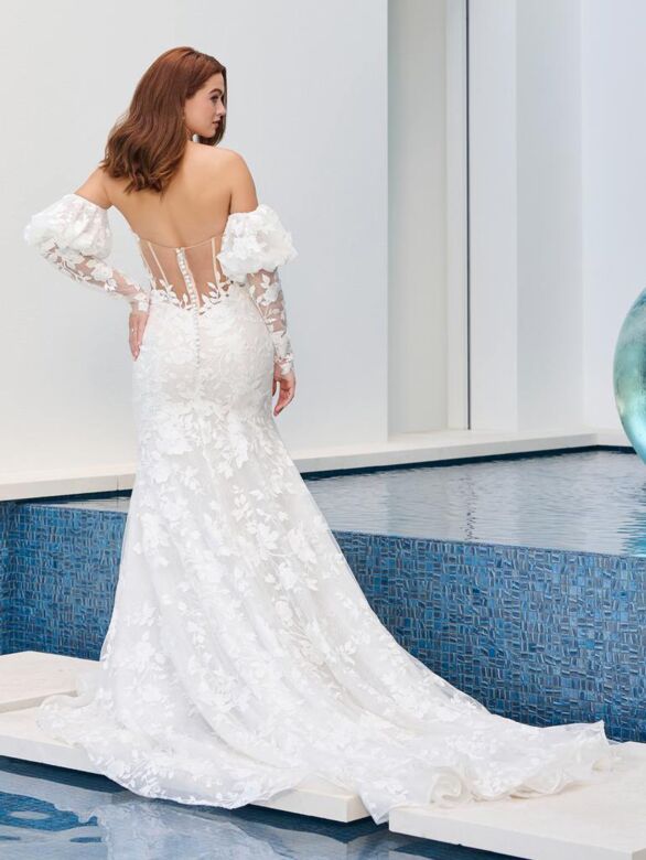 Adrianna Papell 31323 Gauntlet Sleeve Strapless Lace Bridal Gown