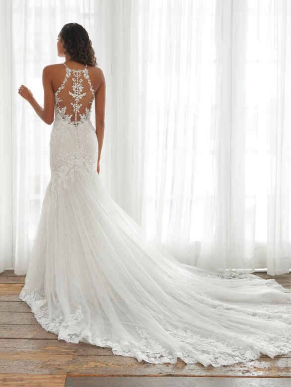 Adrianna Papell 31226 Halter Neckline Illusion Back Wedding Dress