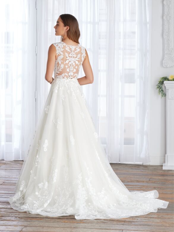 Adrianna Papell 31229 Detachable Sleeves Illusion Back Wedding Gown