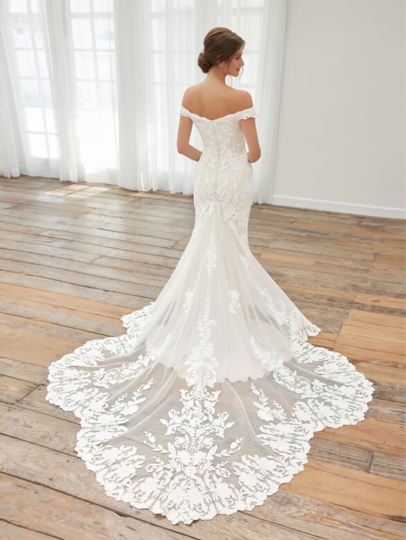 Adrianna Papell 31252 Puff Sleeve Petal Train Bridal Gown