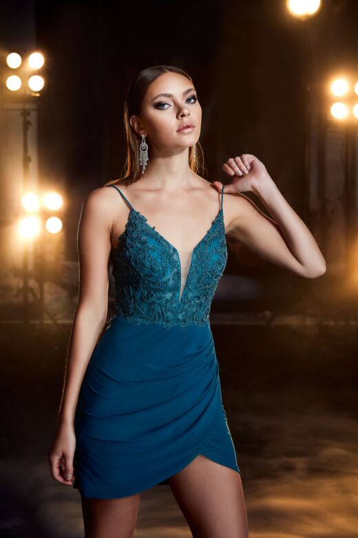 Aerie Couture 823 Tulip Skirt Plunging Neckline Dress