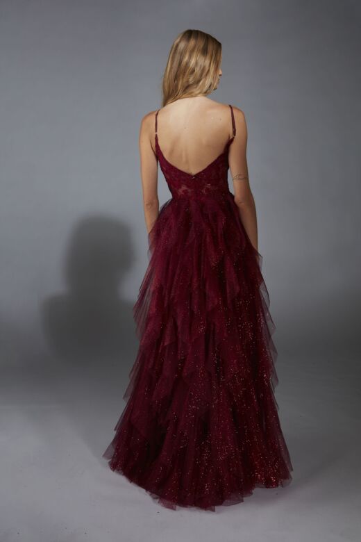 Aerie Couture 322 Ruffle Tiered Skirt High Slit Dress