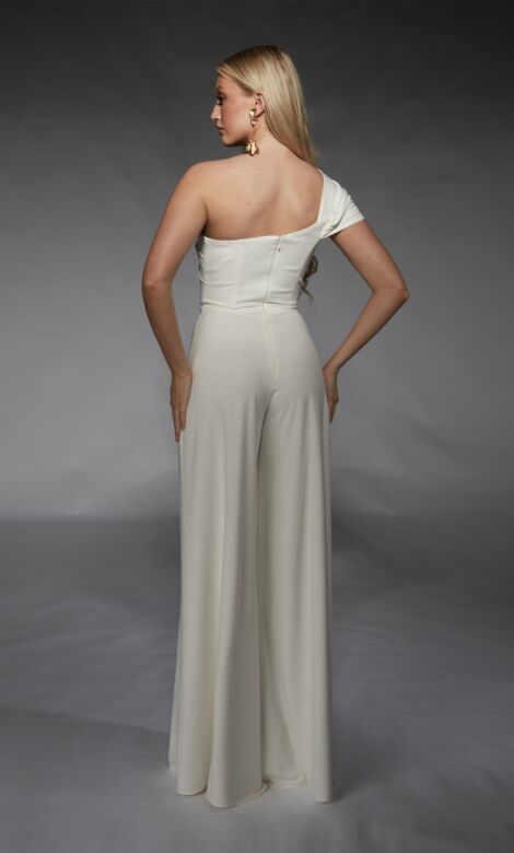 Alyce Paris 70066 Wide-Leg Pants One Shoulder Bridal Jumpsuit