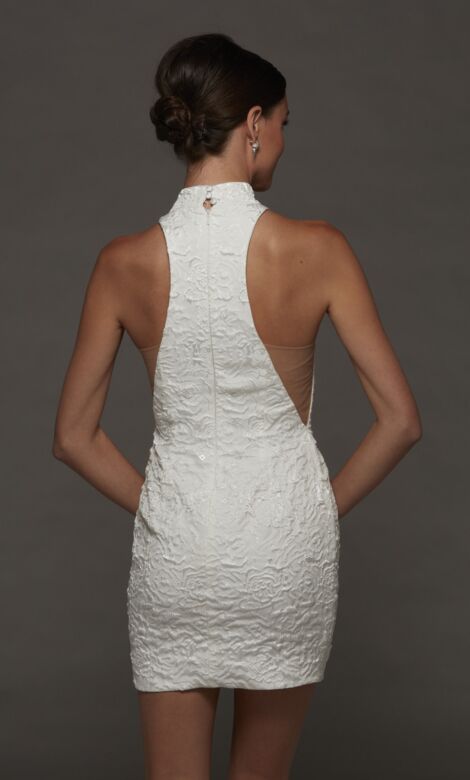 Alyce Paris 70094 Halter Neck Sheer Side Jacquard Short Bridal Dress