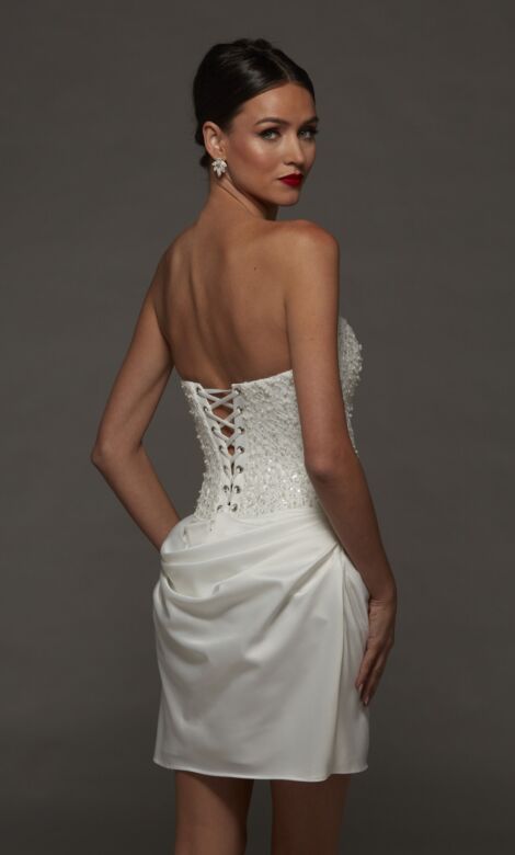 Alyce Paris 70105 Beaded Bodice Satin Draped Skirt Short Bridal Dress